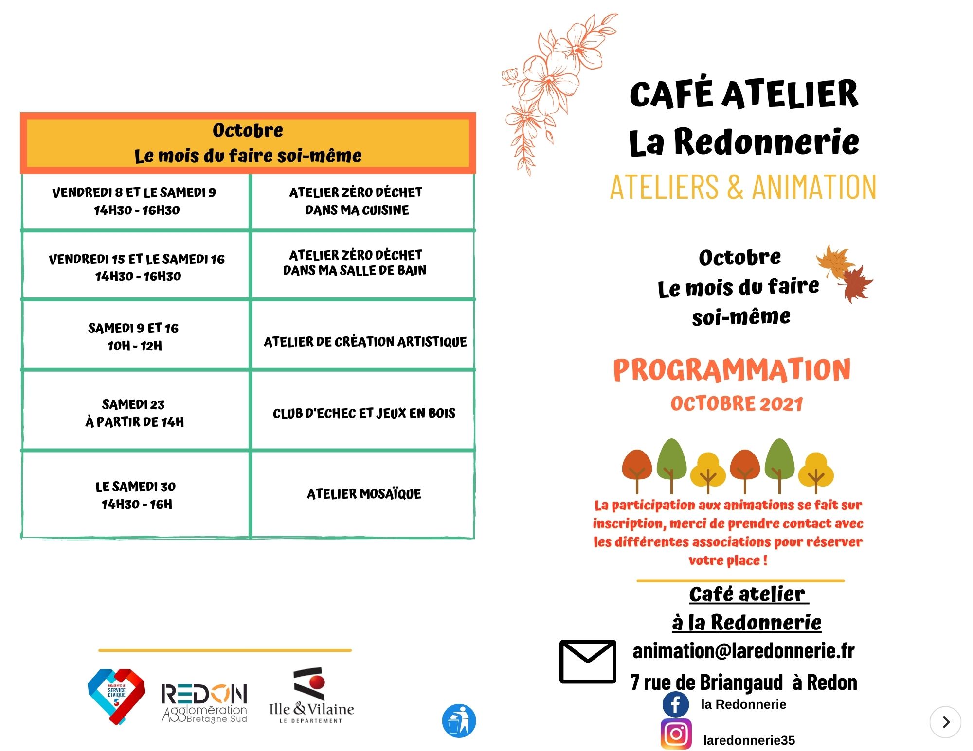Programme d'animation octobre à la Redonnerie