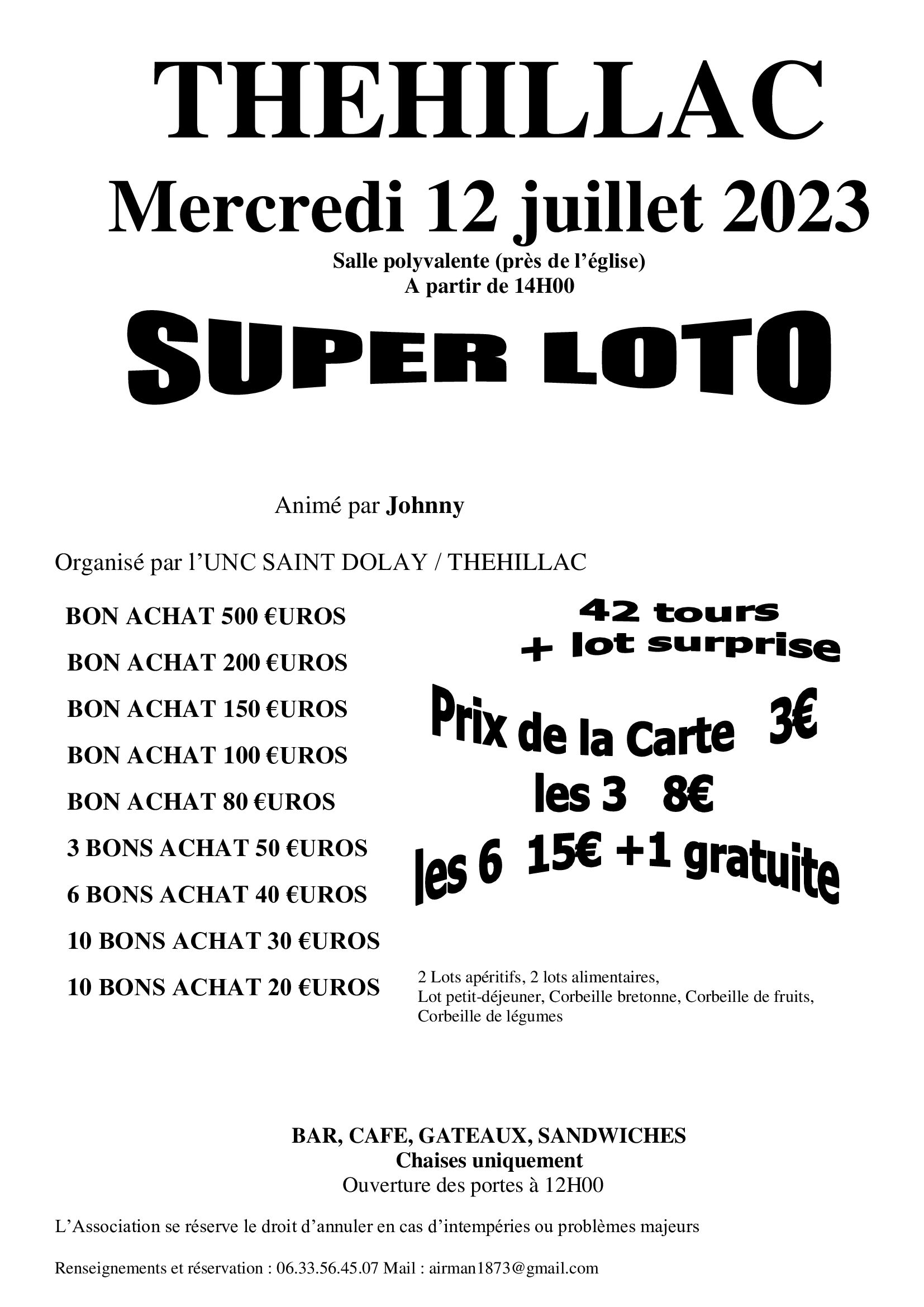 Super loto de l(Union Nationale des Combattants de Saint-Dolay / Théhillac