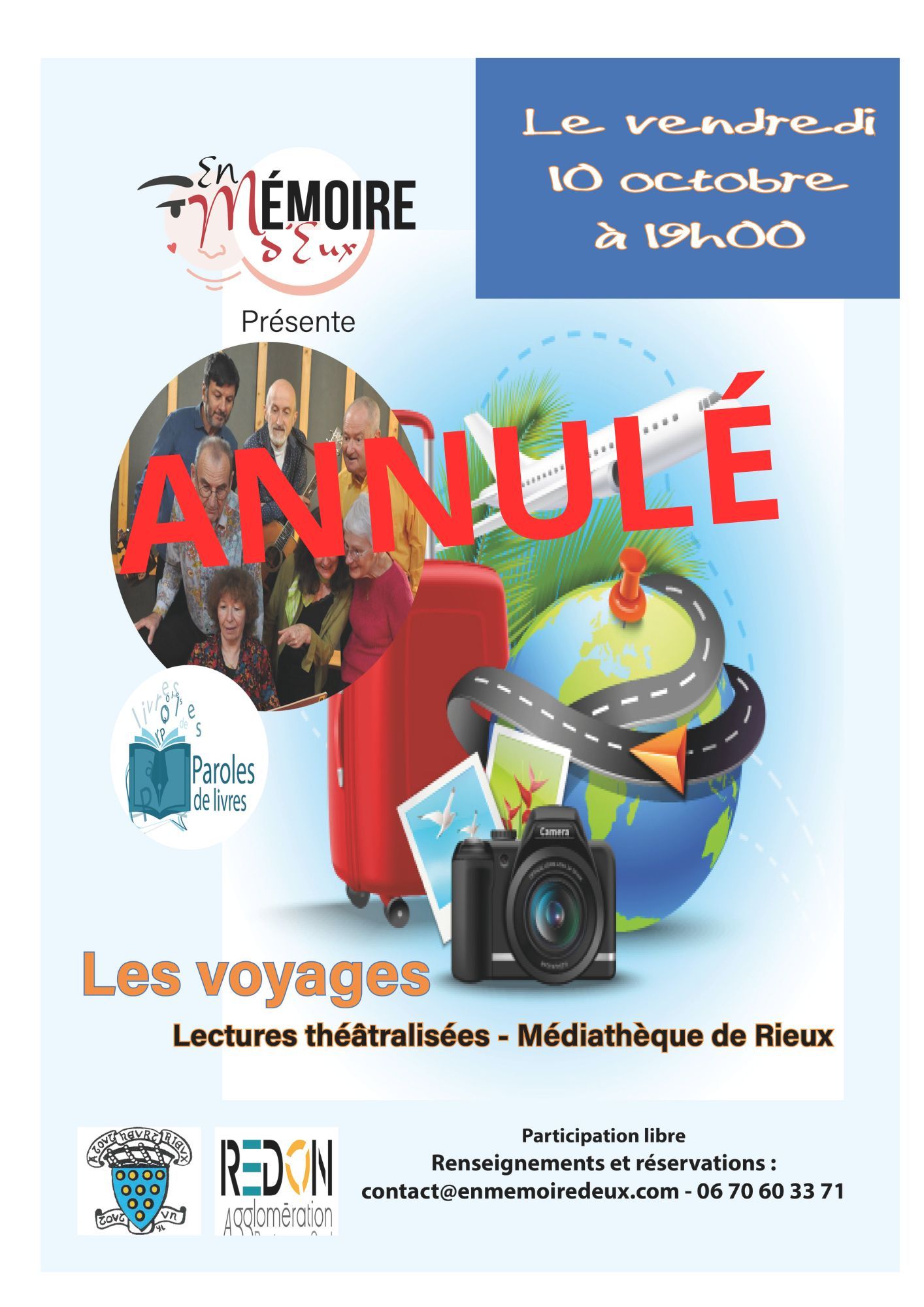Annulation / Report Lectures théâtralisées sur le thème Les Voyages