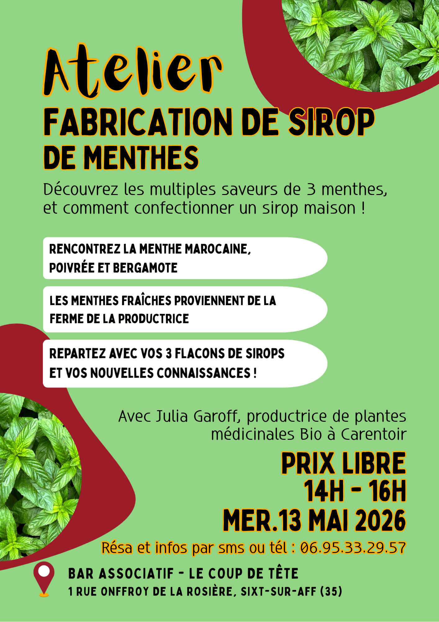 Atelier fabrication de sirops de menthes